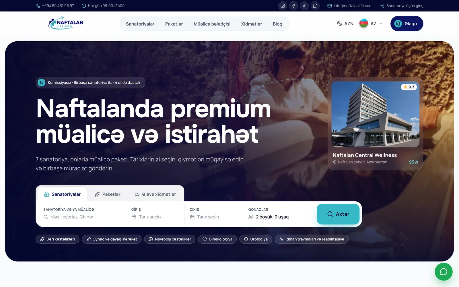 Naftalan Life saytının ana səhifəsi